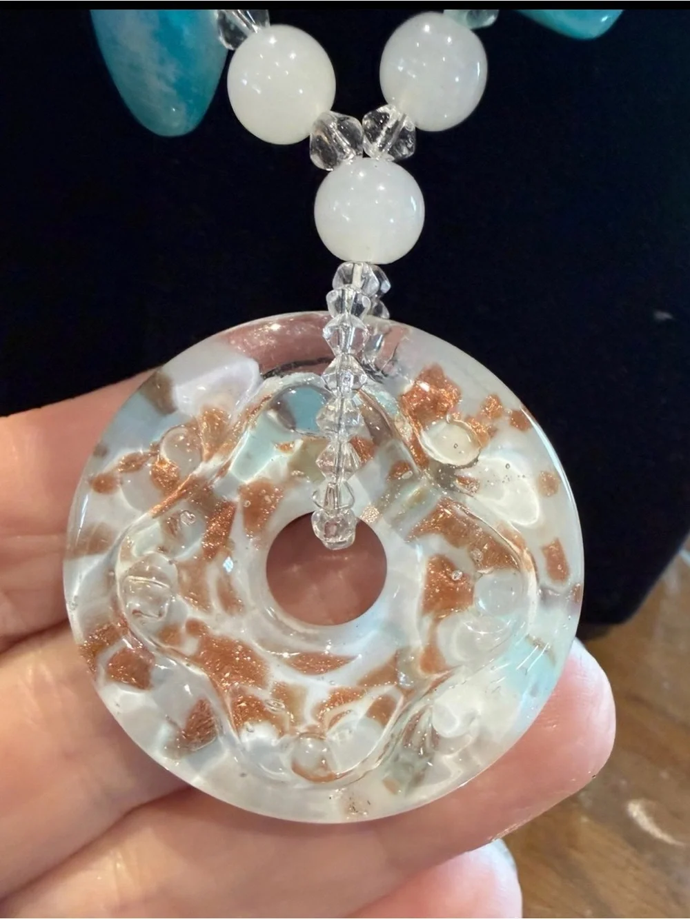 Turquoise & White Beaded Pendant Necklace - Unbranded